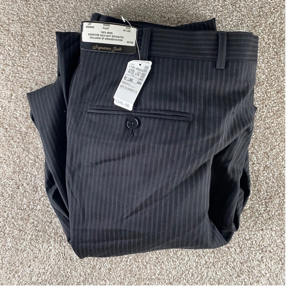 Jos A Bank Signature Gold Mens 40 Long Black Pinstripe Wool Pleated Suit Pants